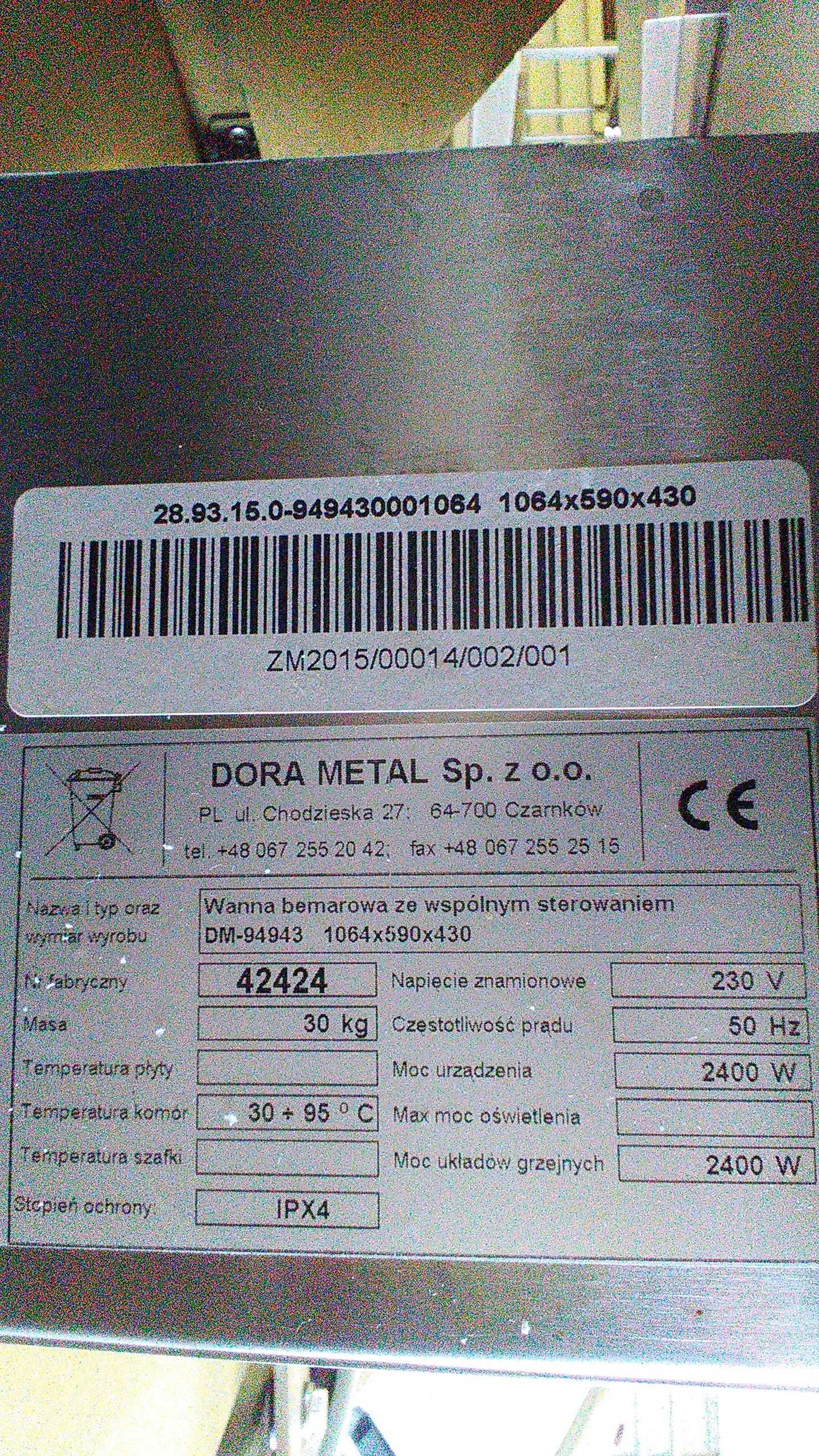 Bemar wodny Dora Metal DM-949943 wymiary 1064x590x430