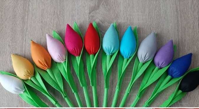 Dzień Matki tulipany z materiału ręcznie szyte , bilecik 13 kolorów