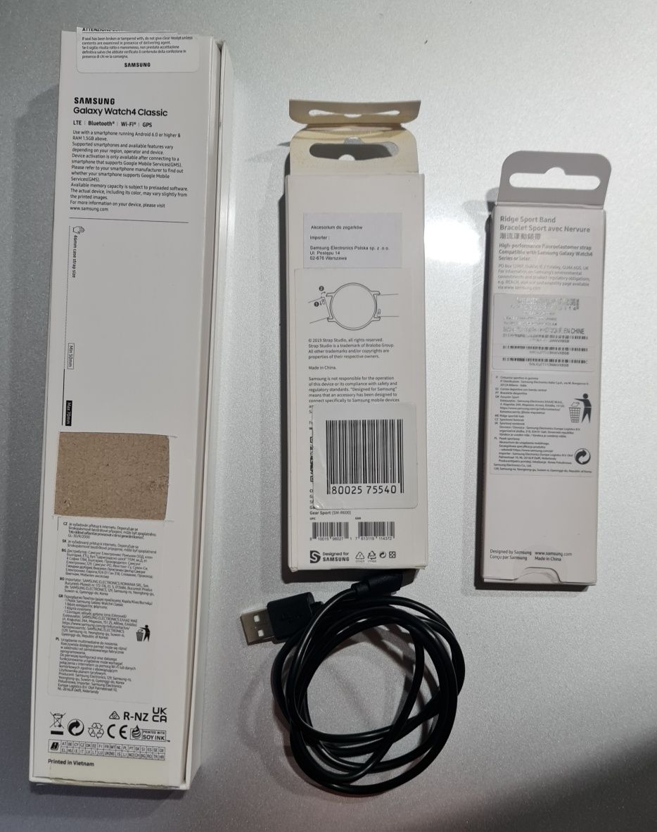 SAMSUNG GALAXY WATCH 4 LTE classic Silver srebrny czarny pasek silikon