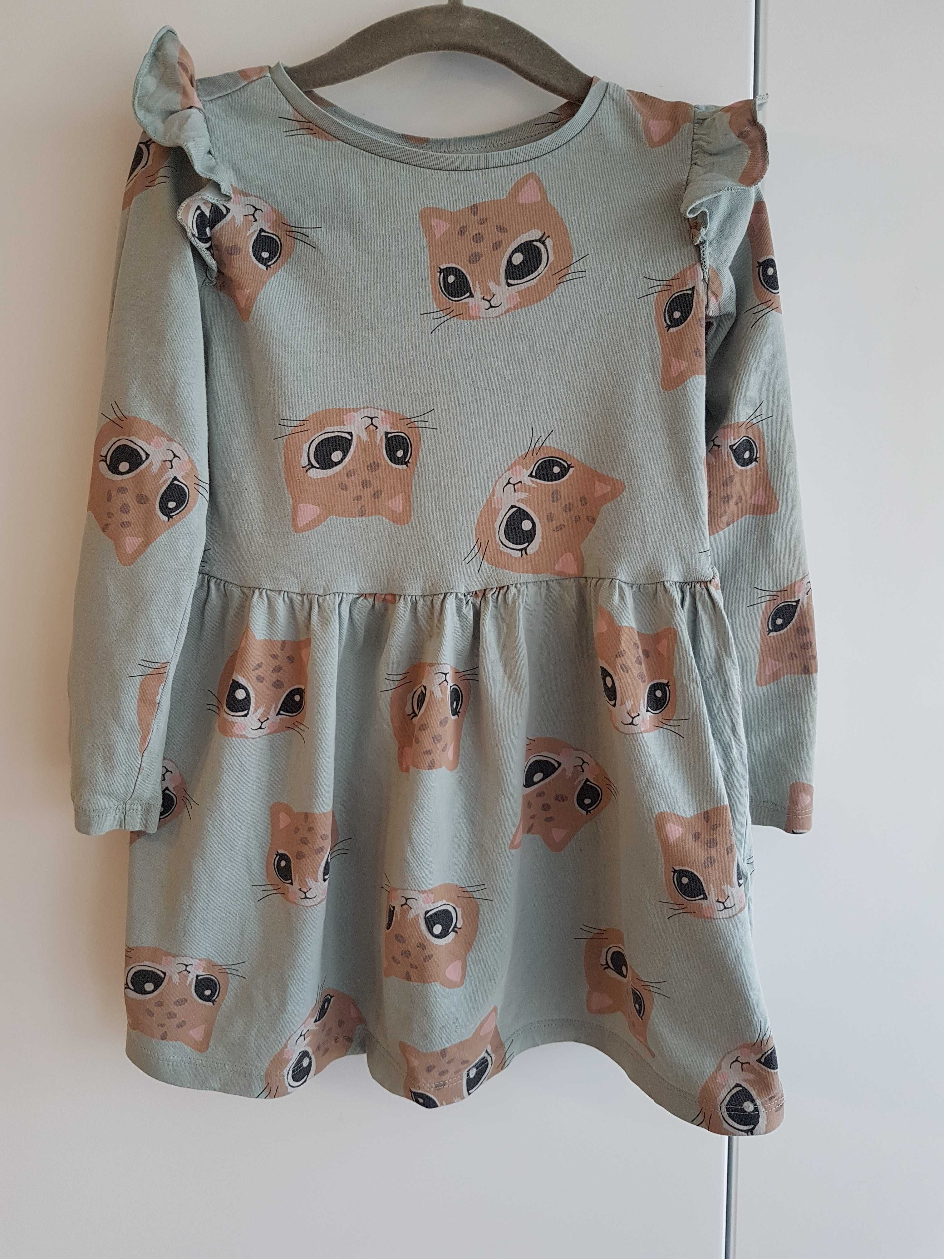 Nowość 2024;) bawełniana sukieneczka w kotki z falbankami 98/104