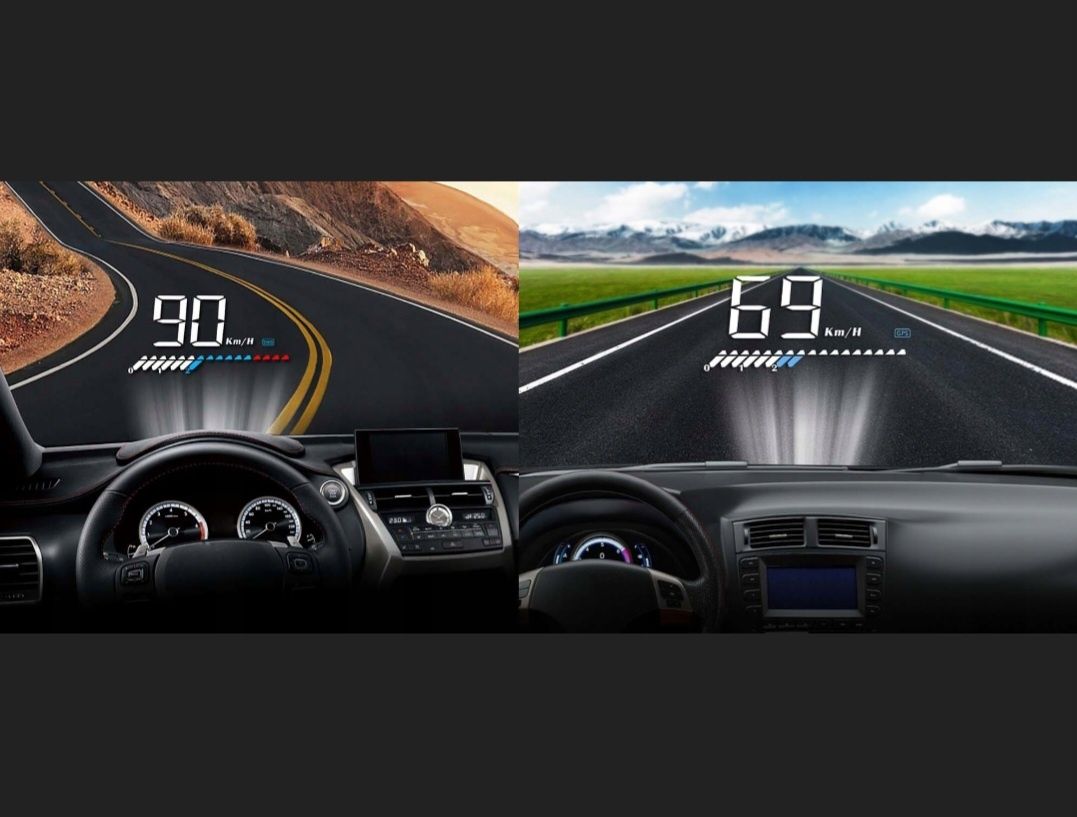 Projektor HUD LED LCD OBD2 M7 z Zegarami i Folią