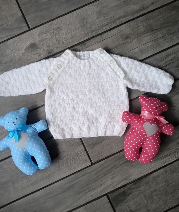 Nowy sweter handmade, sweter do chrztu, sweterek niemowlęcy,  0-3 m-ce