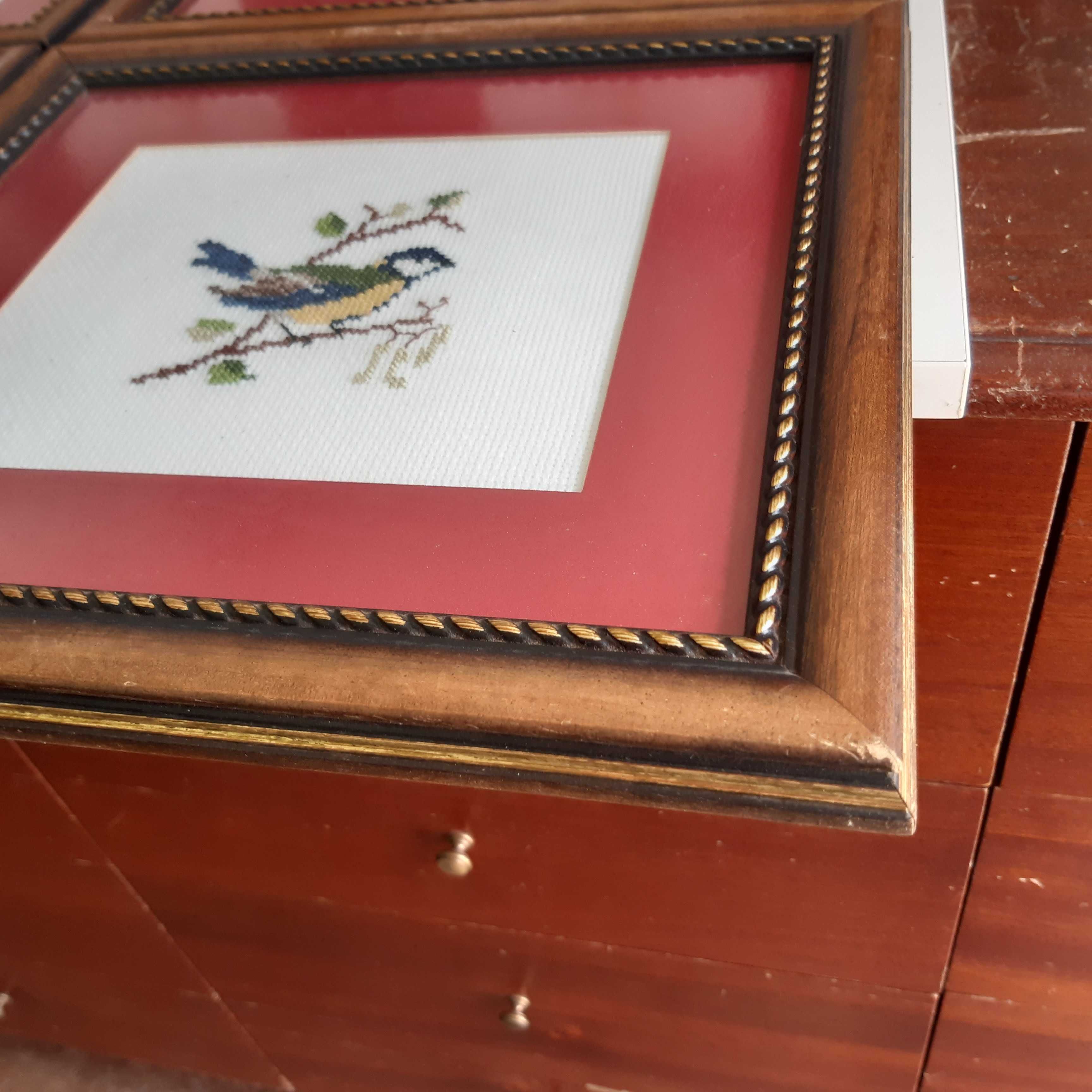 Retro Vintage Antigo 6 Quadros Decor c/ Passarinhos em Ponto Cruz