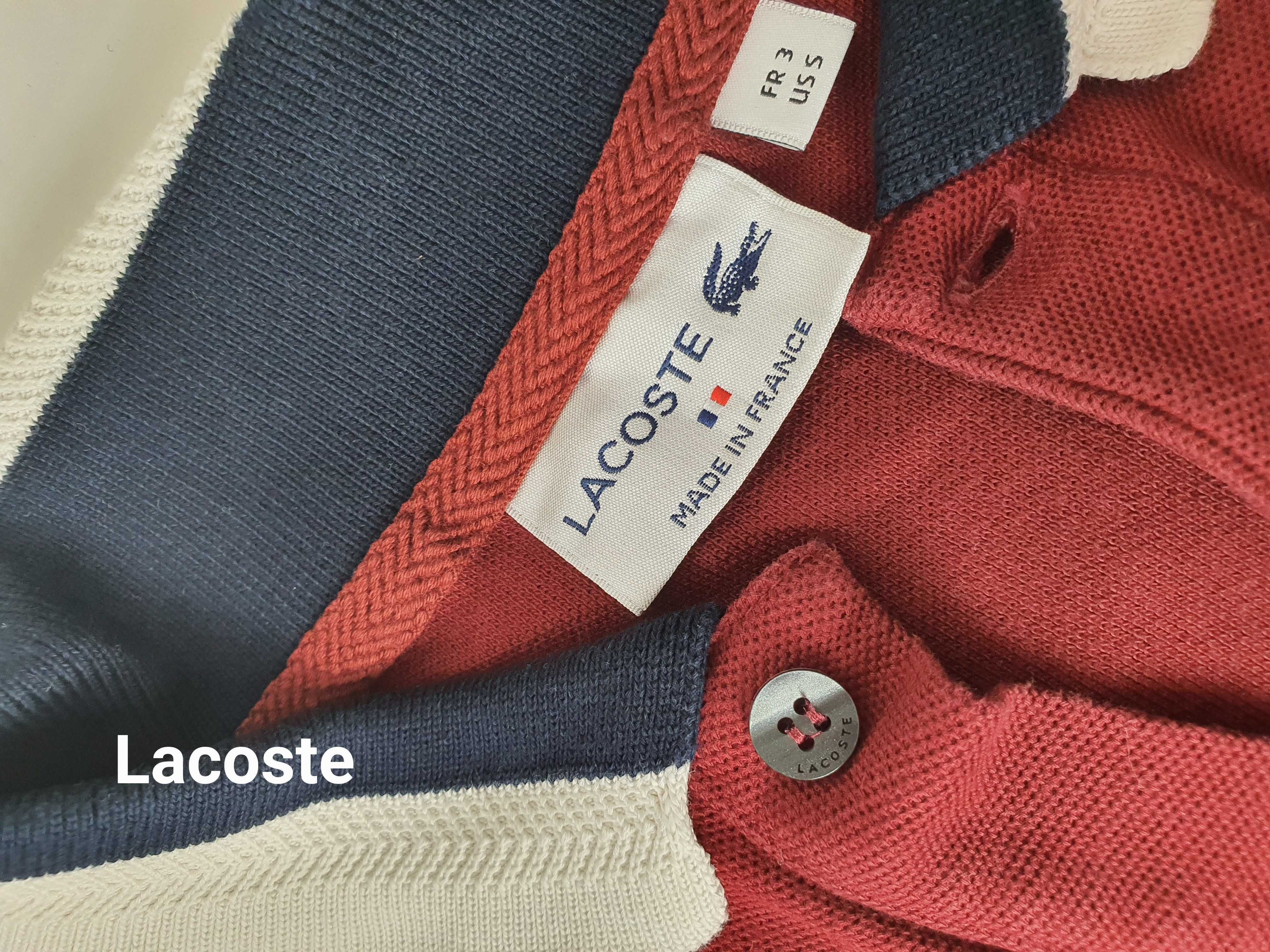 Polo męskie Lacoste z długim rękawem bordowe z kołnierzem S Bluza