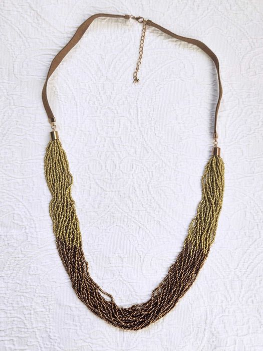 Naszyjnik brązowy, złoty, koraliki