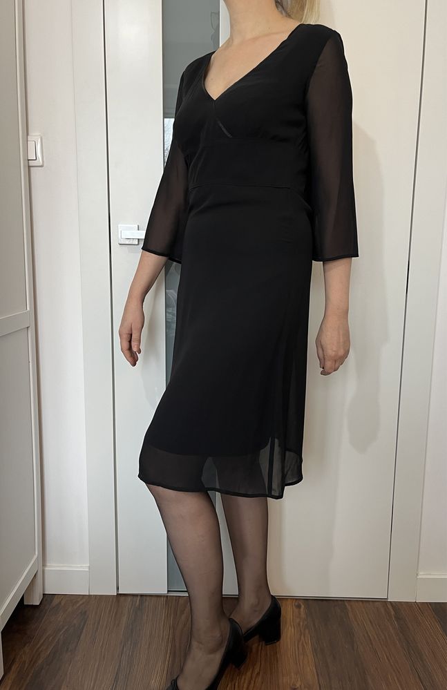 Esprit czarna sukienka wieczorowa z szyfonu