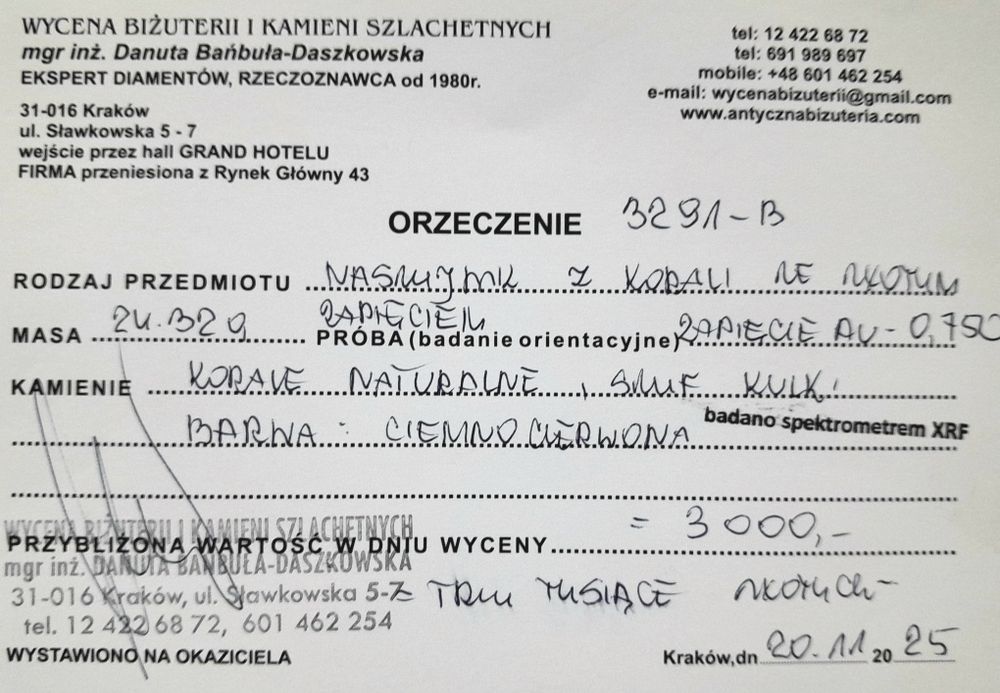 Zabytkowy Naszyjnik Złoto 750 Koral nat. WYCENA