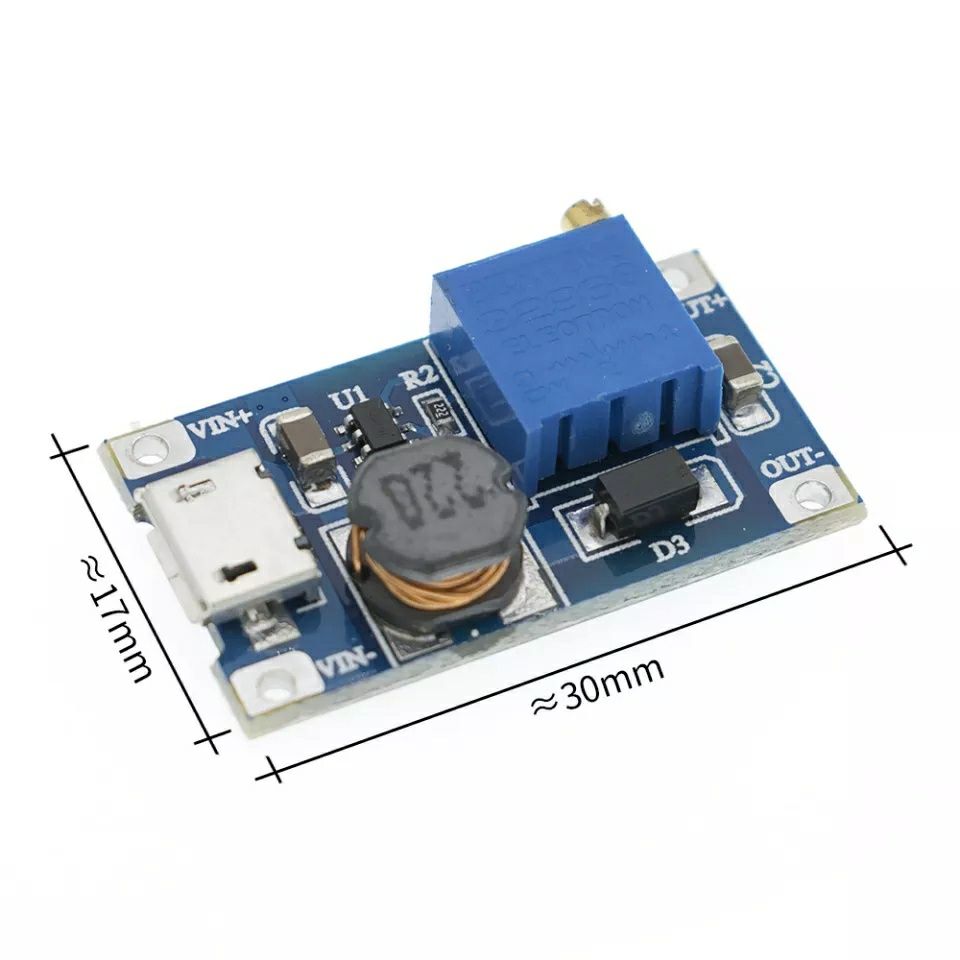 Регулируемый повышающий модуль с MICRO USB МТ3608 DC-DC, 2 A, 2В -24В