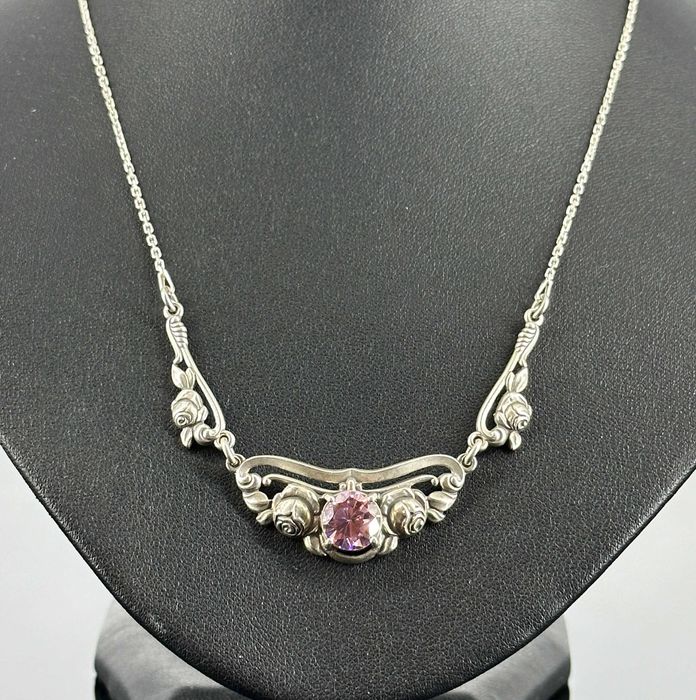 Srebro - Srebrny naszyjnik z Różowym Turmalinem - srebro próba 925