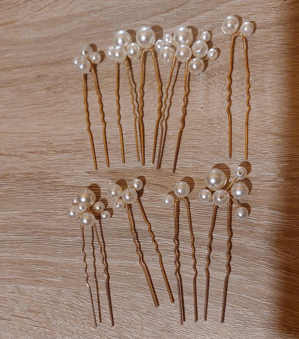 Perełki złote ozdoby do włosów ślub
