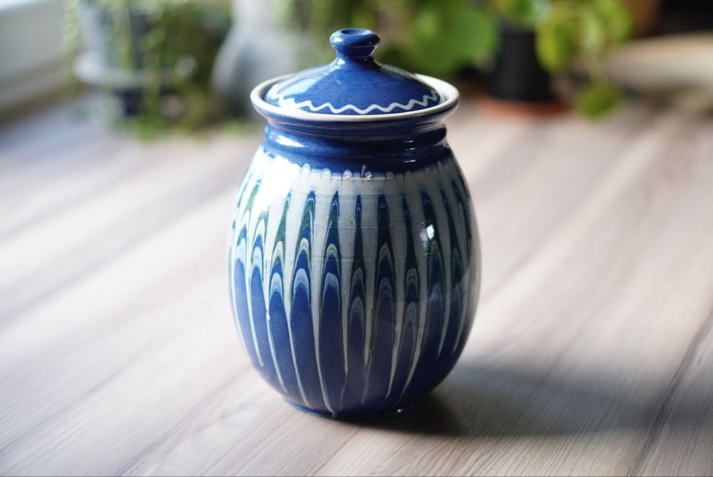 Duży 2L ceramiczny pojemnik z pokrywką wazon hand made retro vintage