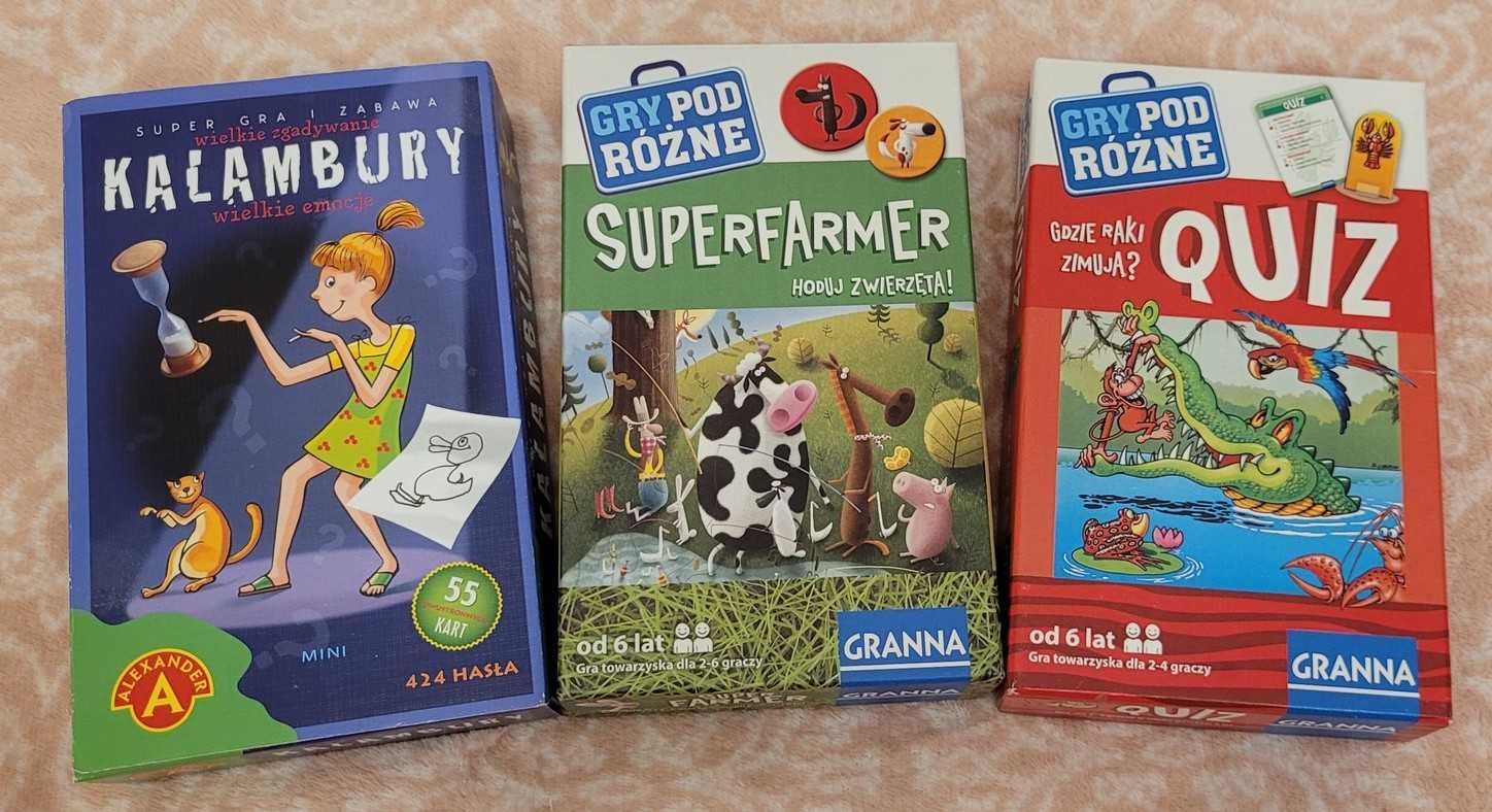 Gry turystyczne podróżne, Kalambury, Superfarmer, Quiz, chinczyk