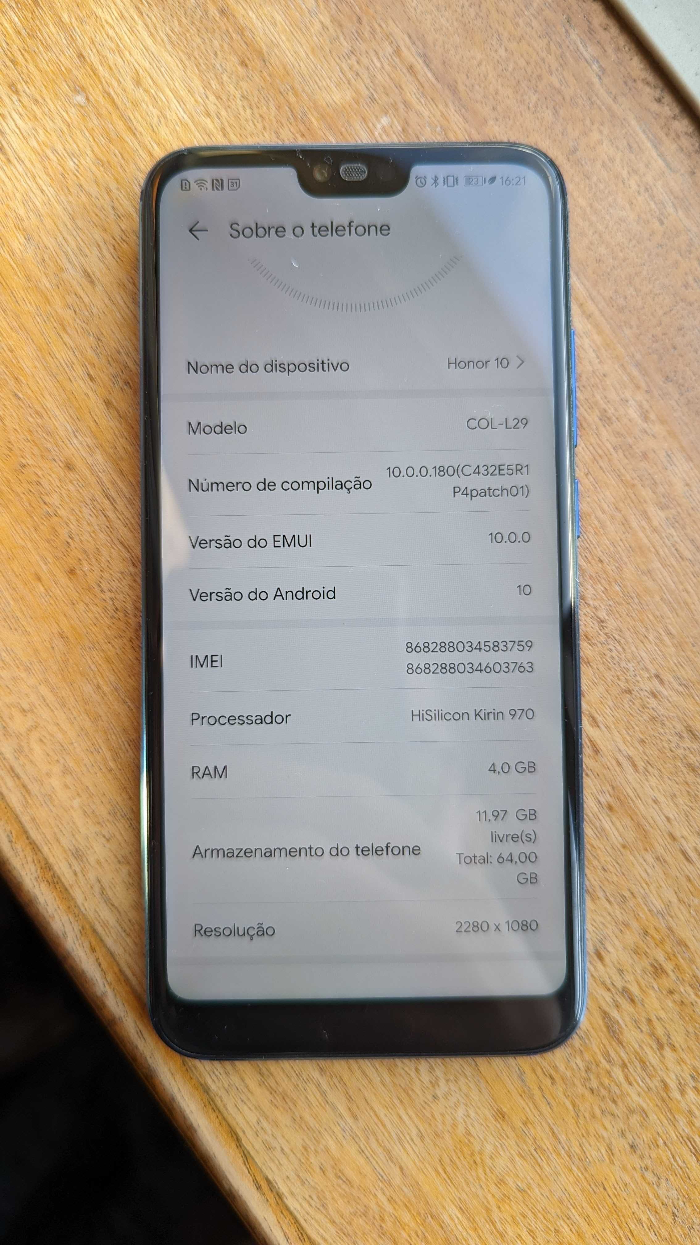 Honor 10 Dual Sim 64GB/4GB Ram + Vidro temperado proteção