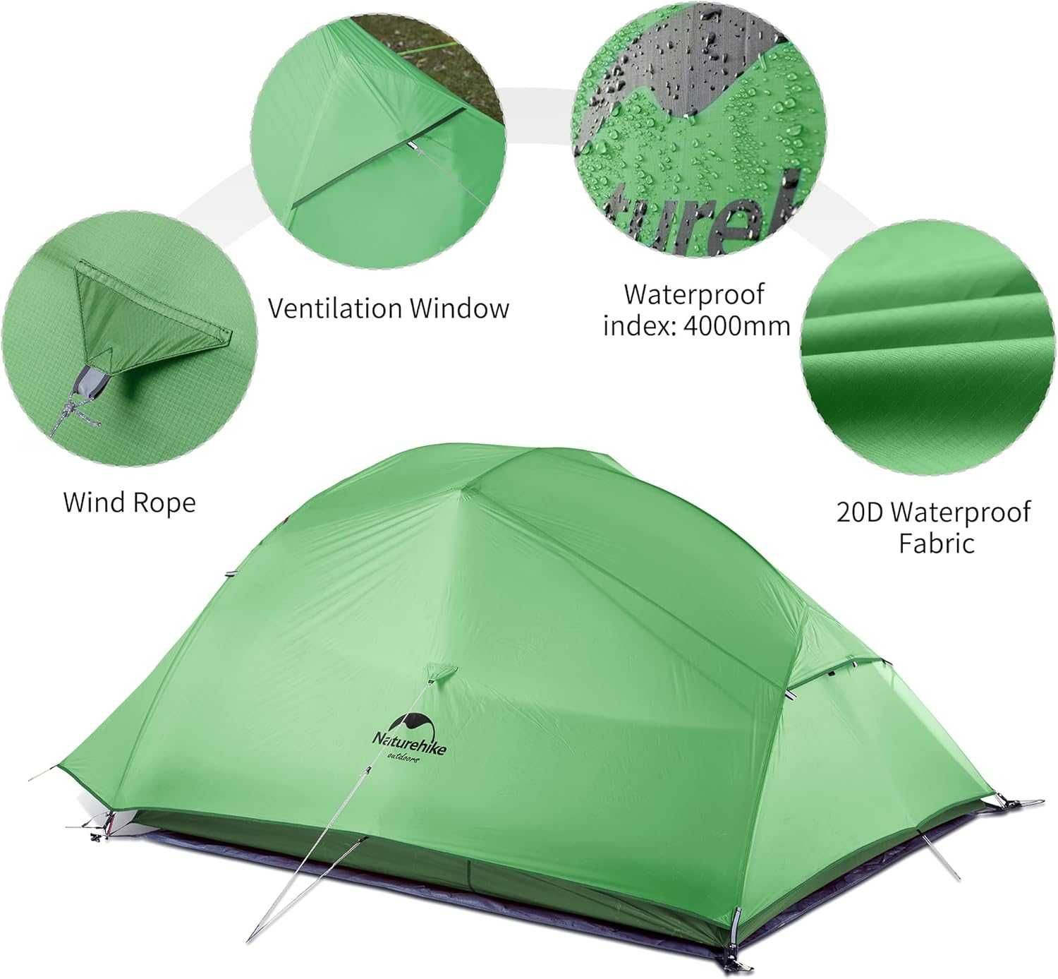 Ultralekki namiot turystyczny Naturehike Cloud Up 3 20D zielony 3-os.