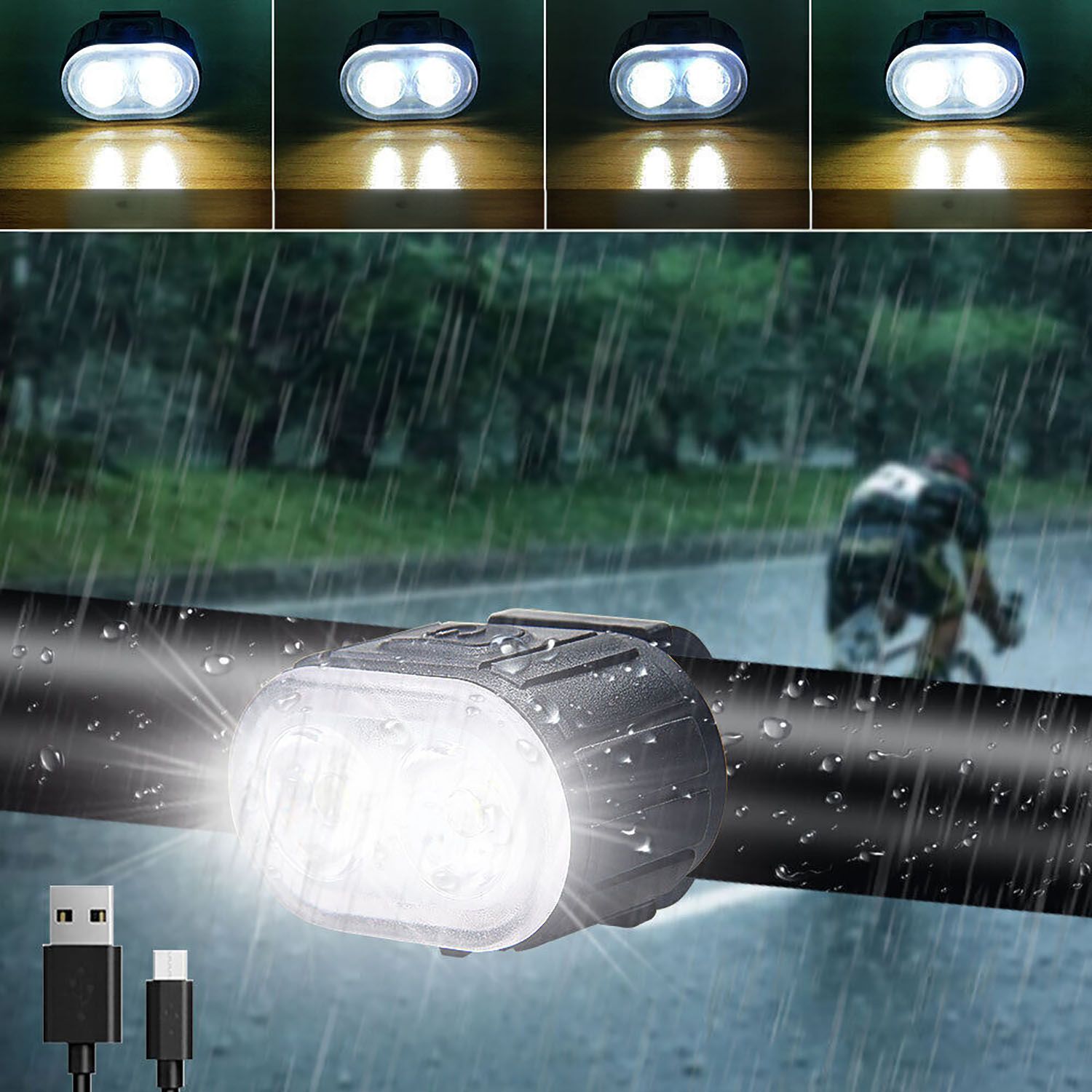 2x Lampka Rowerowa Światło Przód Tył LED Na Rower Kierownicę Mocna USB