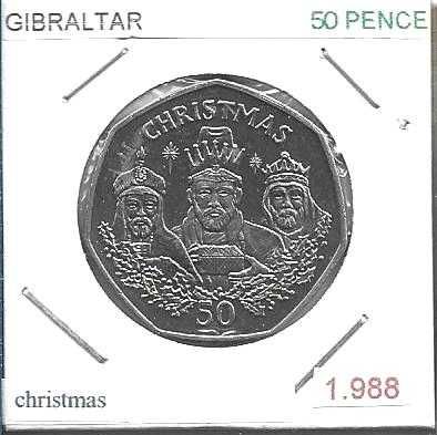 Gibraltar - - - 50 Pence - 1988 - - - Christmas - - - Moeda