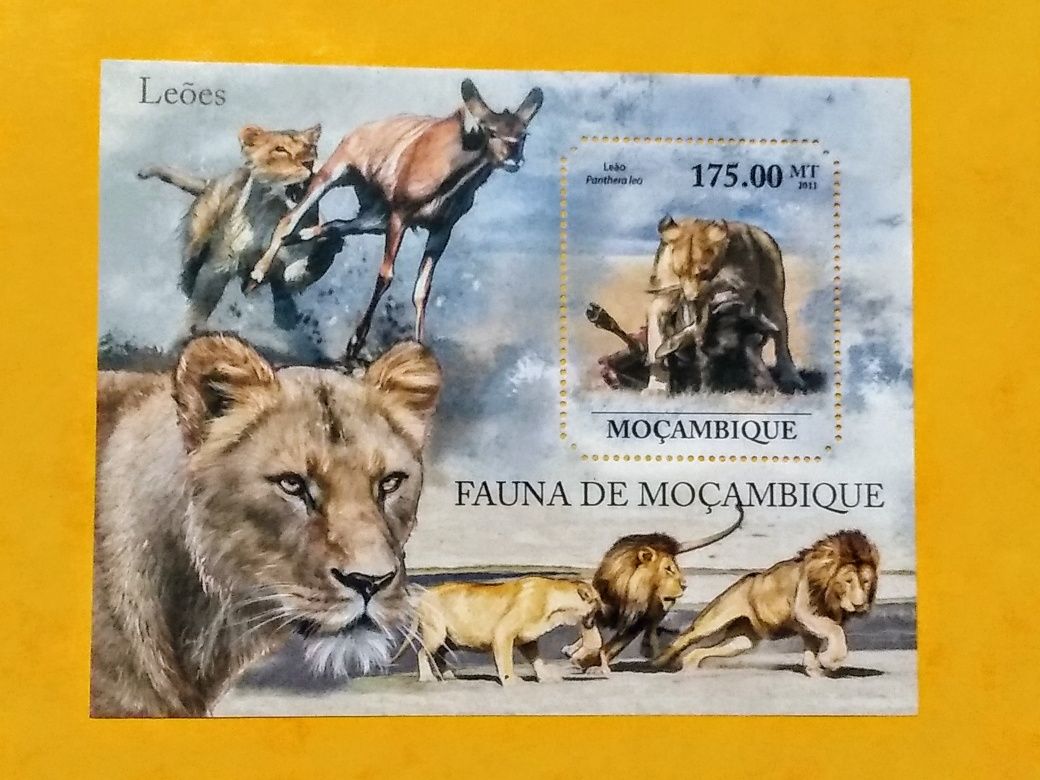 Znaczek blok Mozambik 2011 lwy