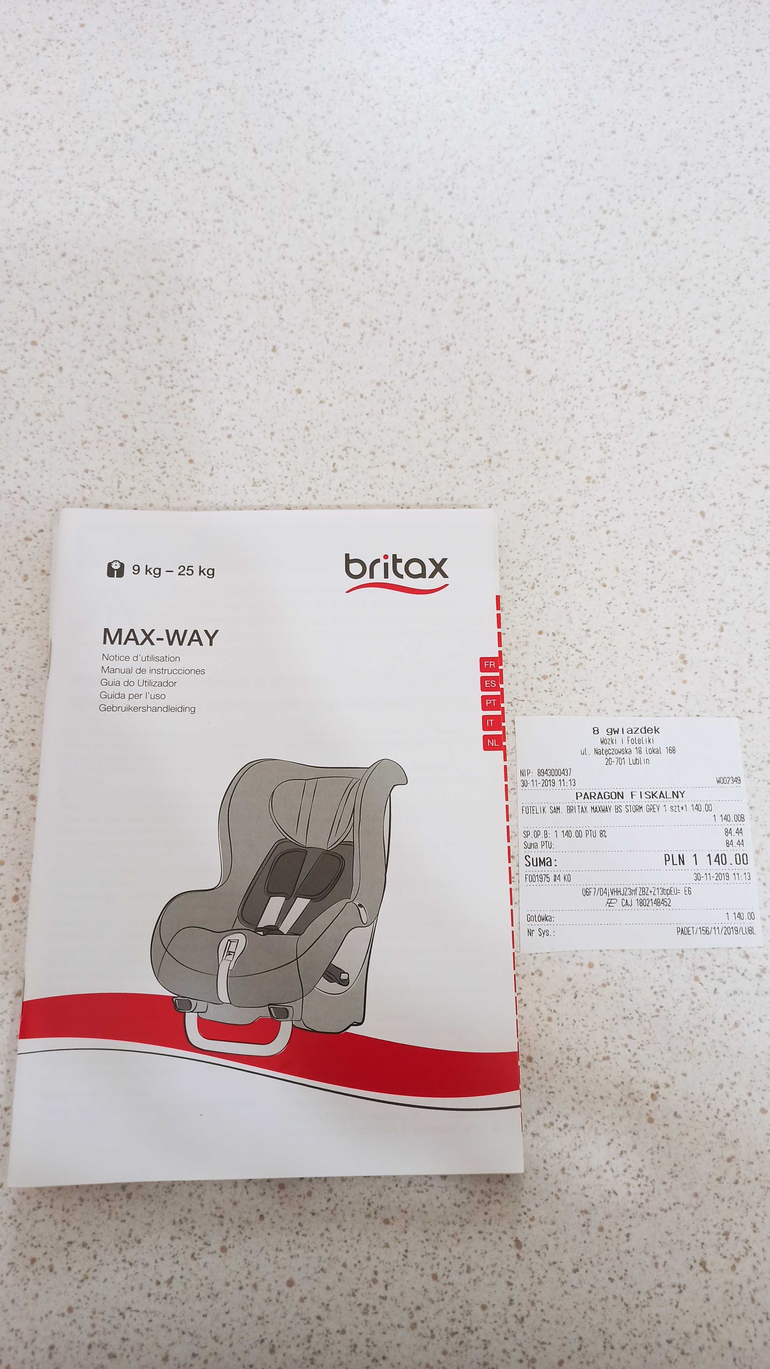 Fotelik samochodowy britax romer max-way 9kg-25kg