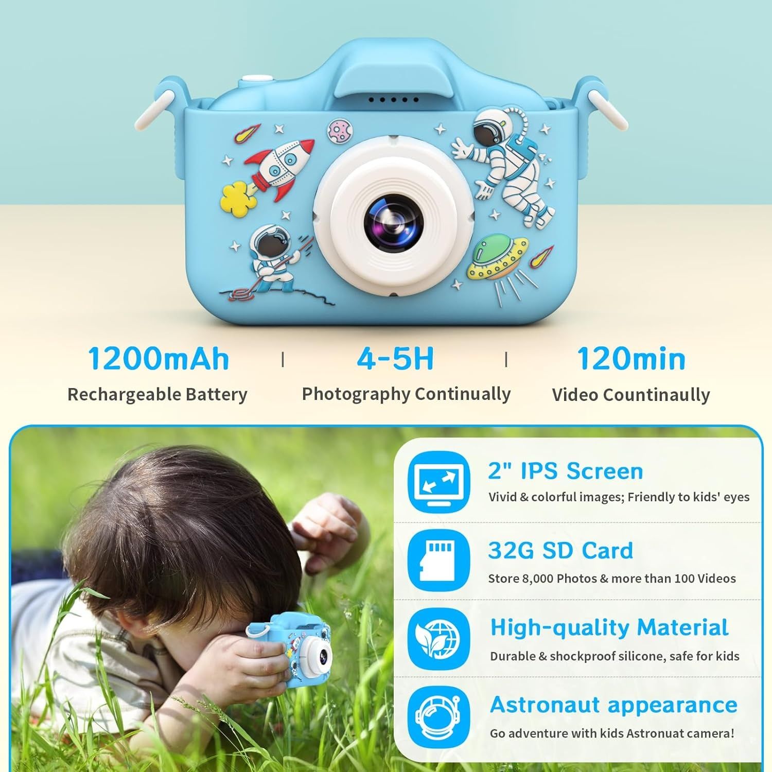 Kamera dla dzieci YunLone 12 MP aparat cyfrowy astronauta  32 GB 1080P