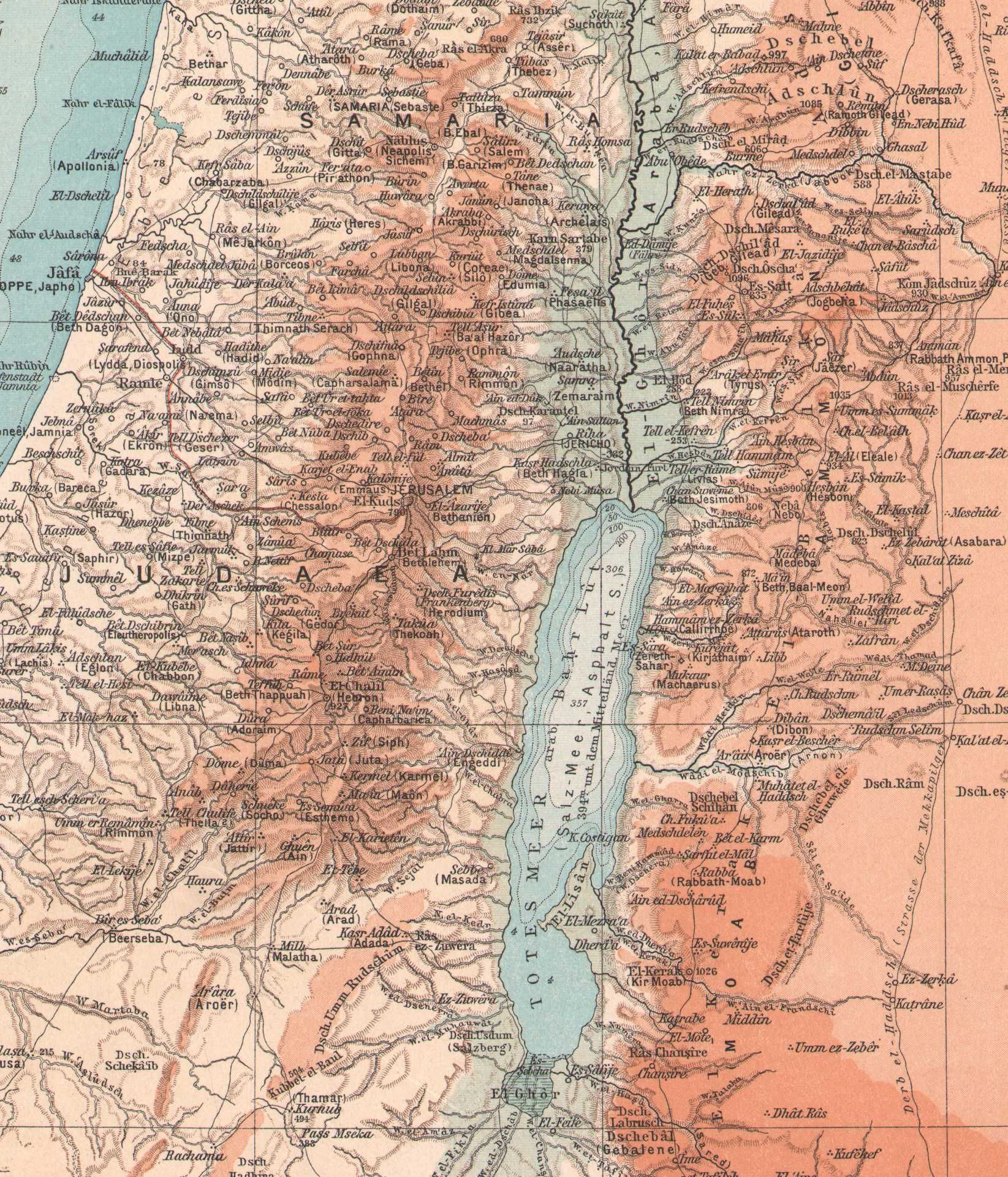 Palestyna Ziemia Święta. Piękna stara mapa 1898 r. autentyk