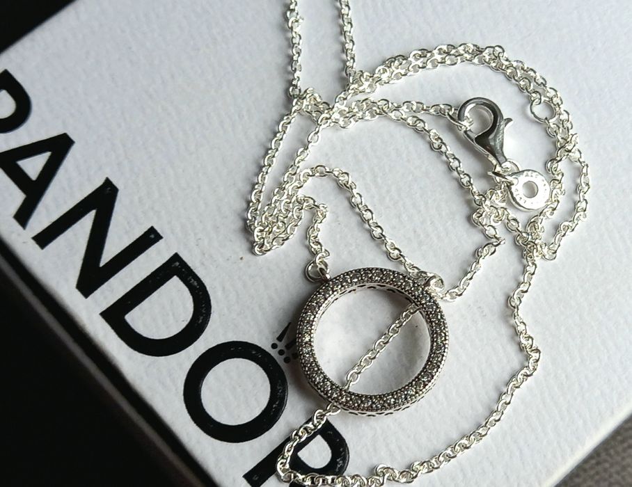 Pandora naszyjnik z kołem pave cyrkonie logo 925srebro Nowy