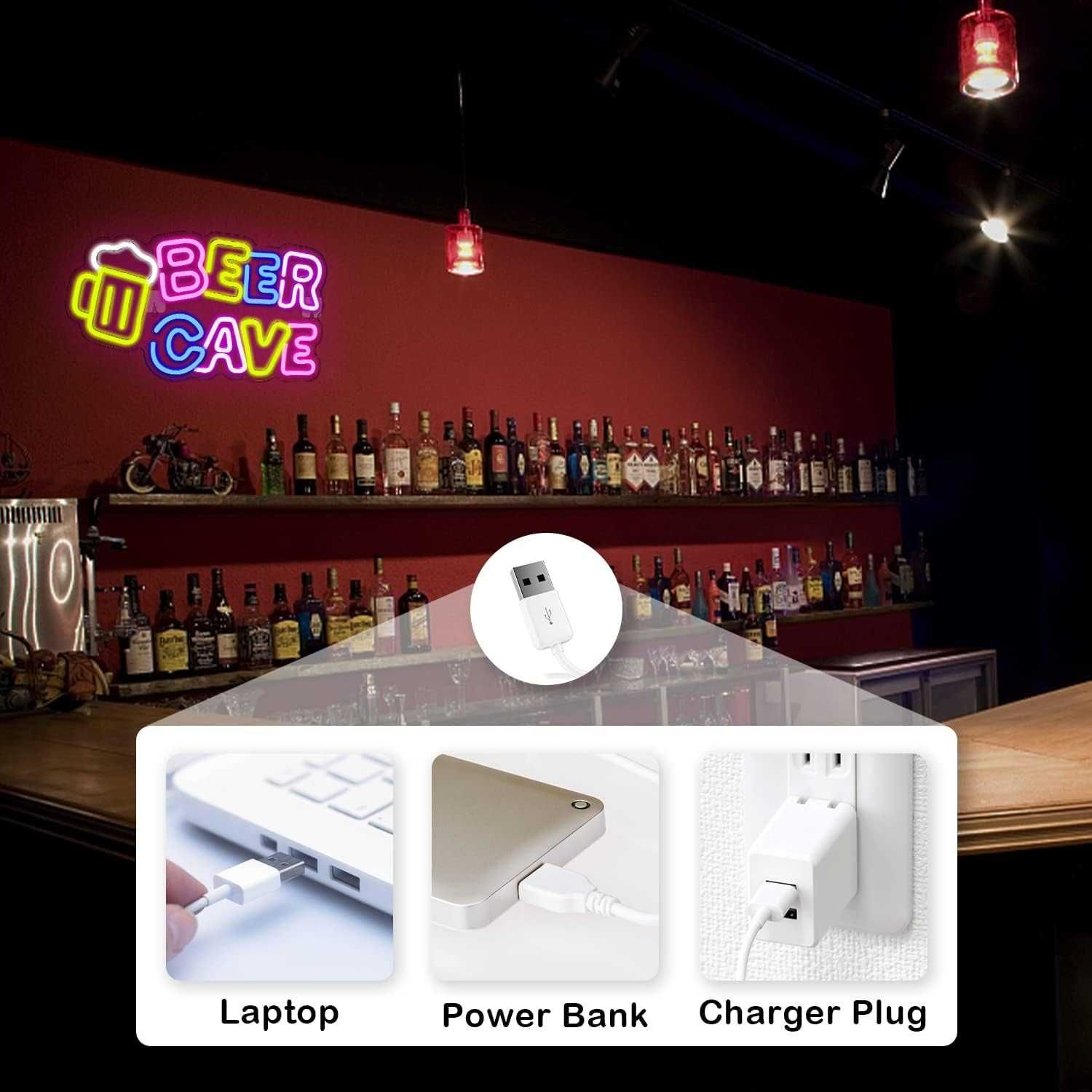Reclame Luminoso Néon LED em Acrílico Logo de Cerveja " BEER CAVE "