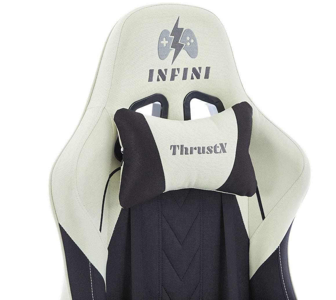 Fotel Gamingowy INFINI ThrustX Cream - Tkanina z Podnóżkiem