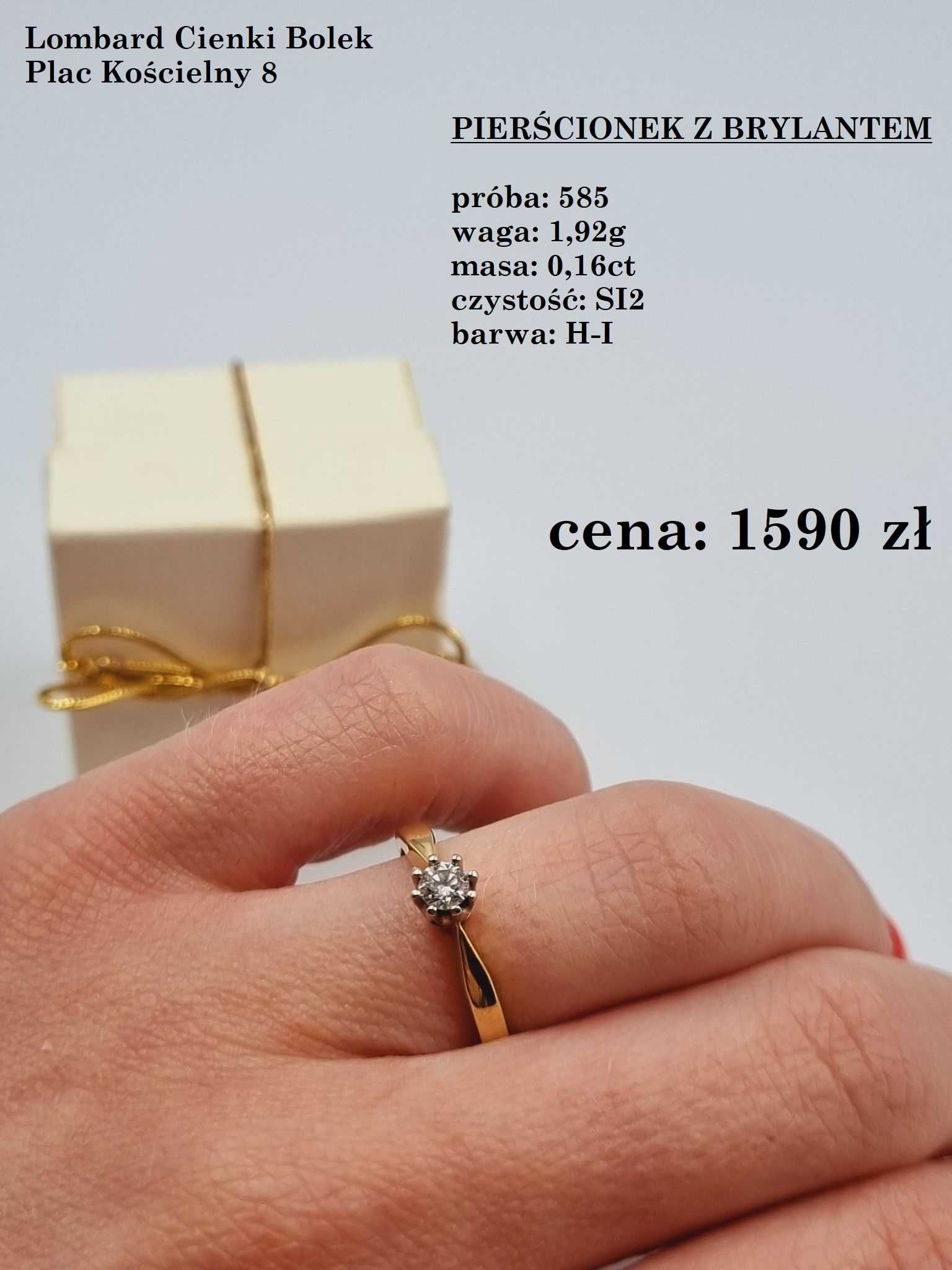 Złoty pierścionek z brylantem 585! 0,16ct - certyfikat!