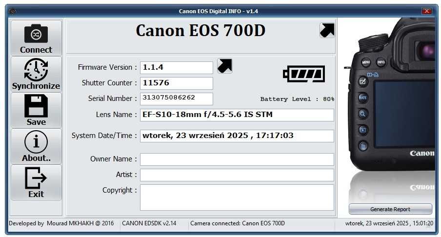 Canon 700D aparat lustrzanka APS-C DSLR EF EF-S FV23% 12.000 zdjęć bdb
