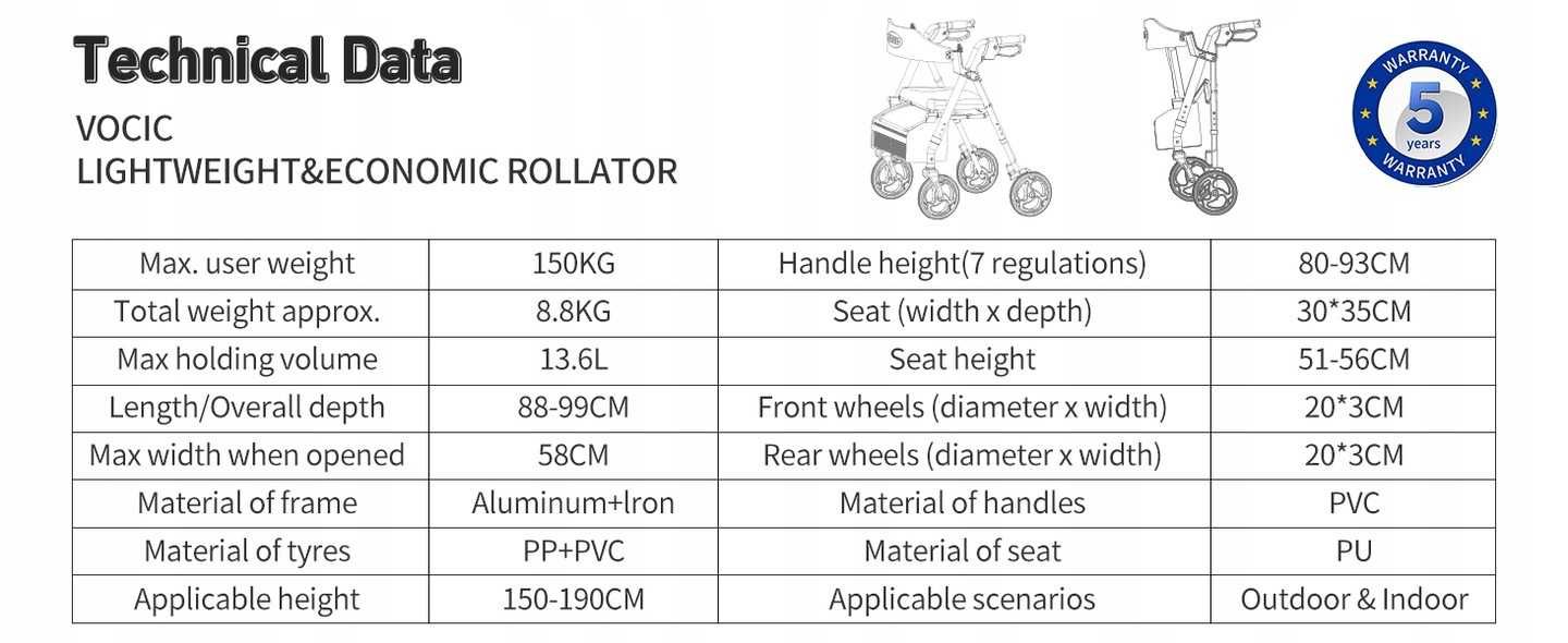 VOCIC Rollator Lekki Stabilny Balkonik CHODZIK REHABILITACYJNY