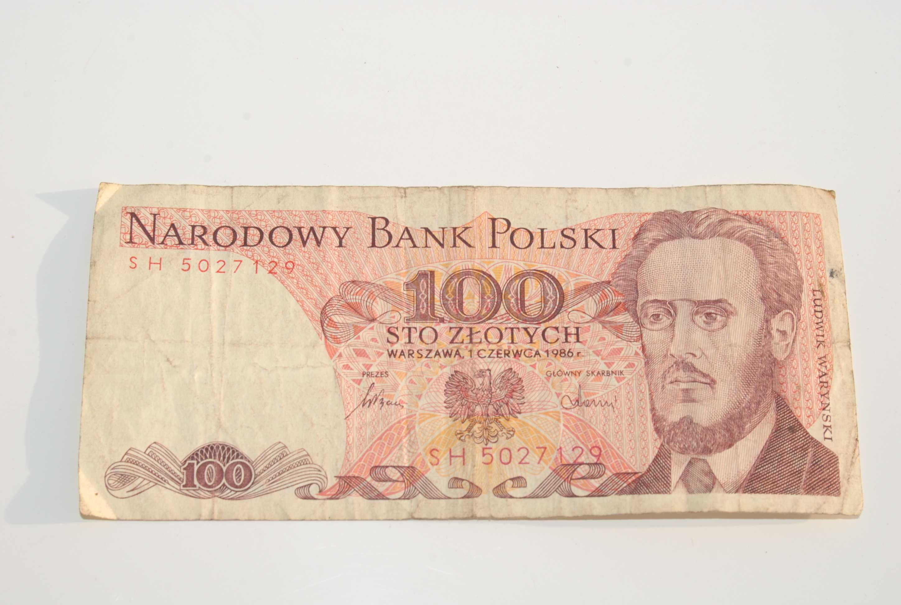 Stary banknot 100 złotych Waryński 1986 antyk