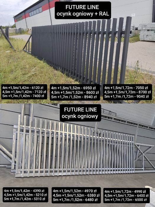 Brama przesuwna palisadowa 4m PREMIUM STAR,ocynk ogniowy+RAL, inne