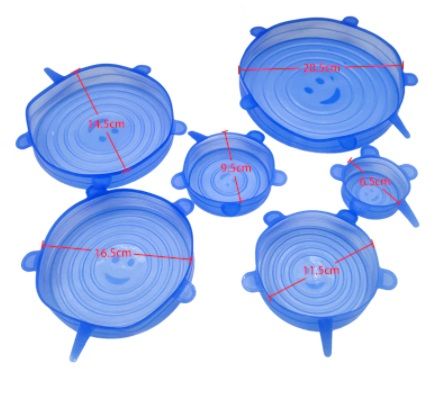 Conjunto de 6 Tampas de Silicone Extensíveis adaptáveis