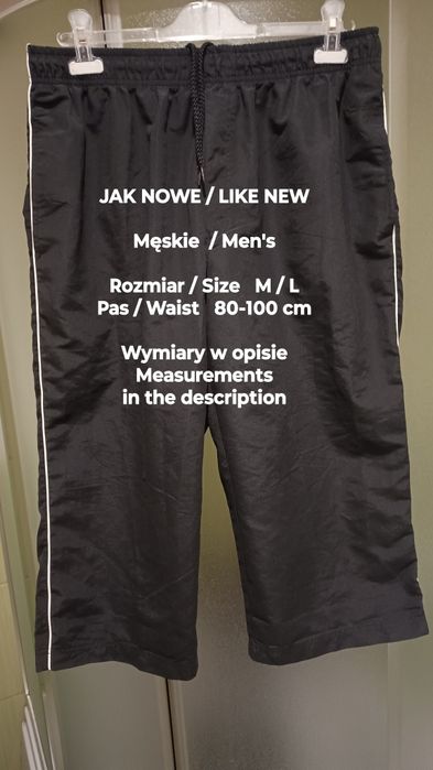 Męskie spodnie na lato do łydki, Rozmiar M/L, Pas 80-100 cm