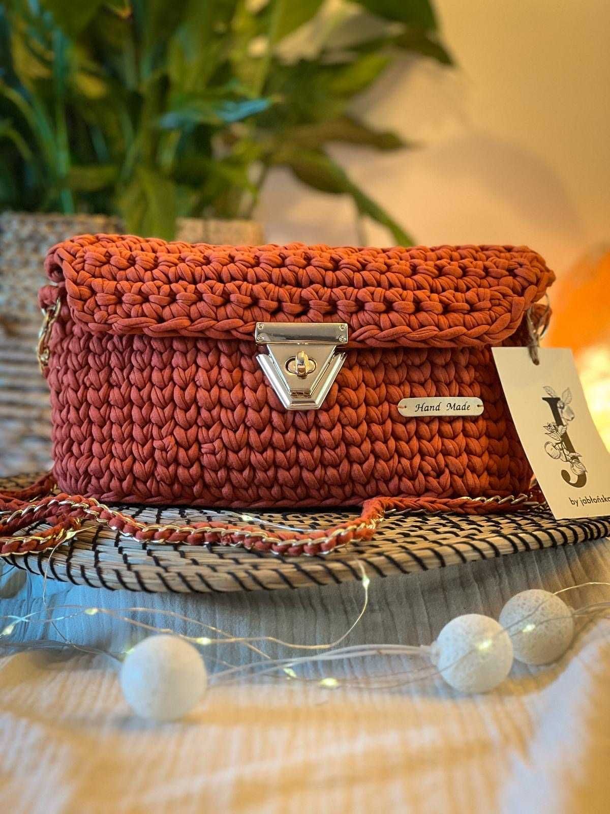 Nowa torebka handmade - pomarańczowa z łańcuszkiem, unikat