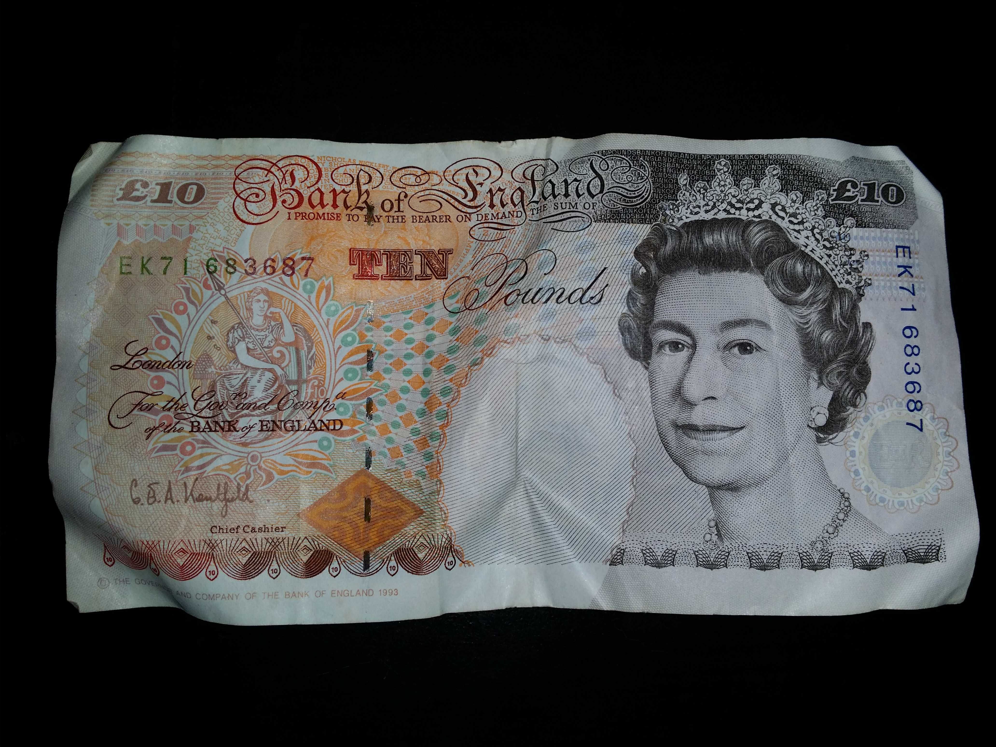 Coleccionismo nota 10 libras GBP 10 pounds 1993 bank of England 386