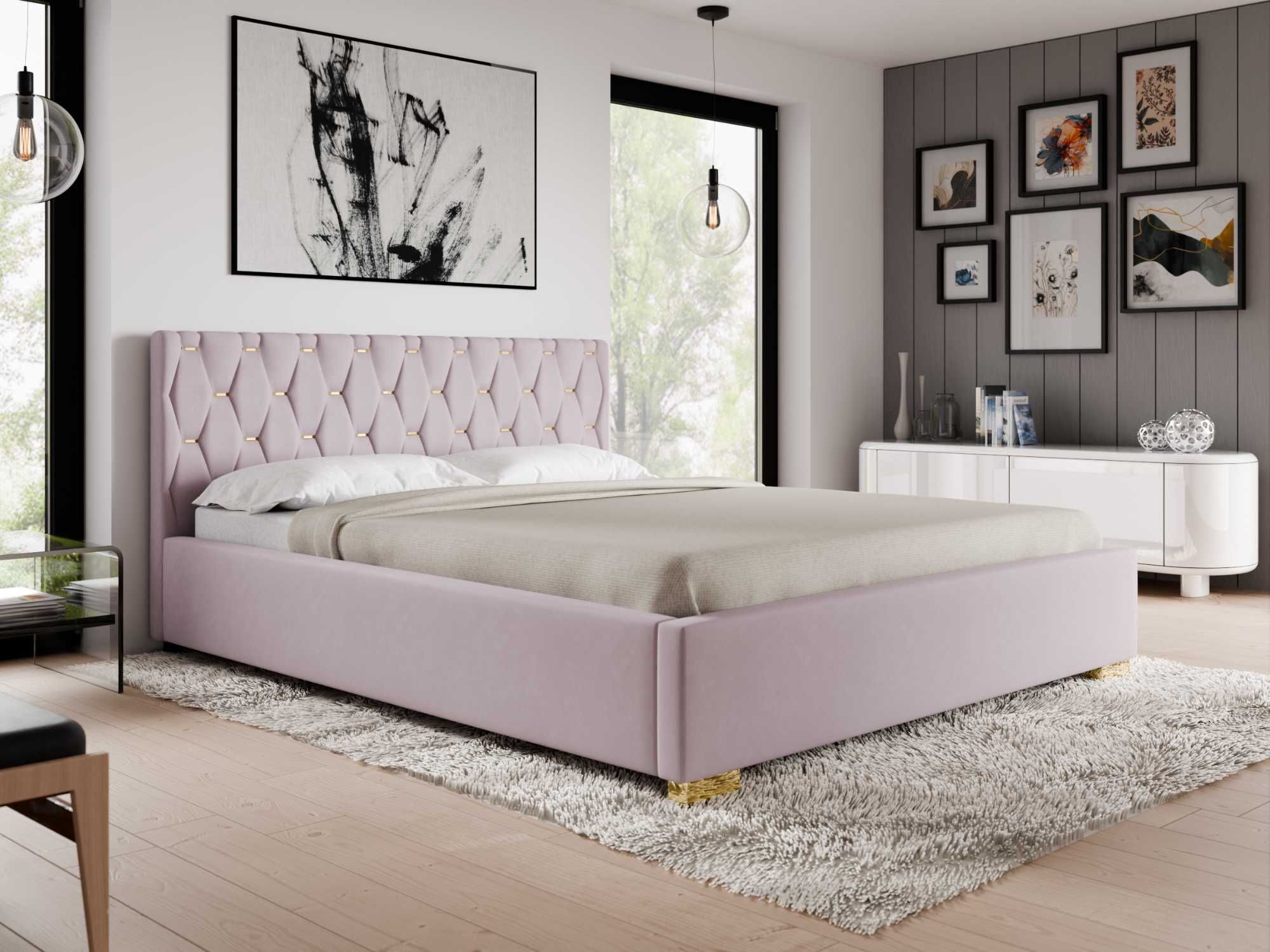 Łóżko sypialniane tapicerowane Patrycja producent 140x200 Glamour