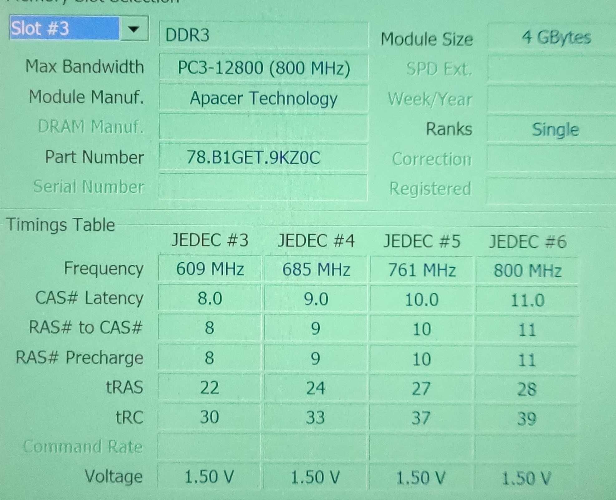 Память Apacer DDR3 4Gb PC3-12800 1600 ( 800MHz ) CL11 ДДР3 4Гб