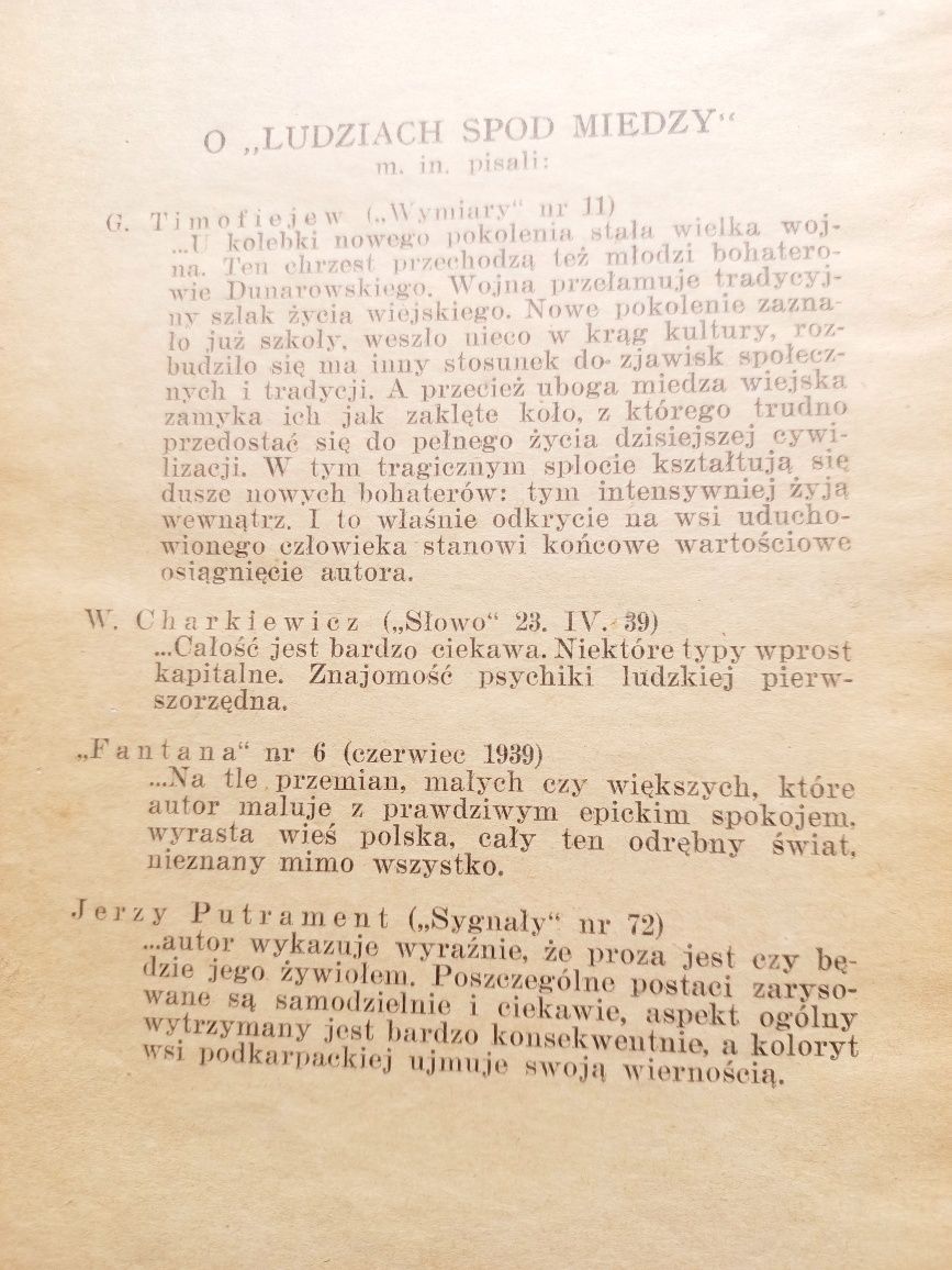 Ludzie spod między powieść unikat 1947 PRL