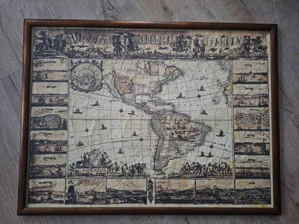 Mapa Ameryki w drewnianej ramie