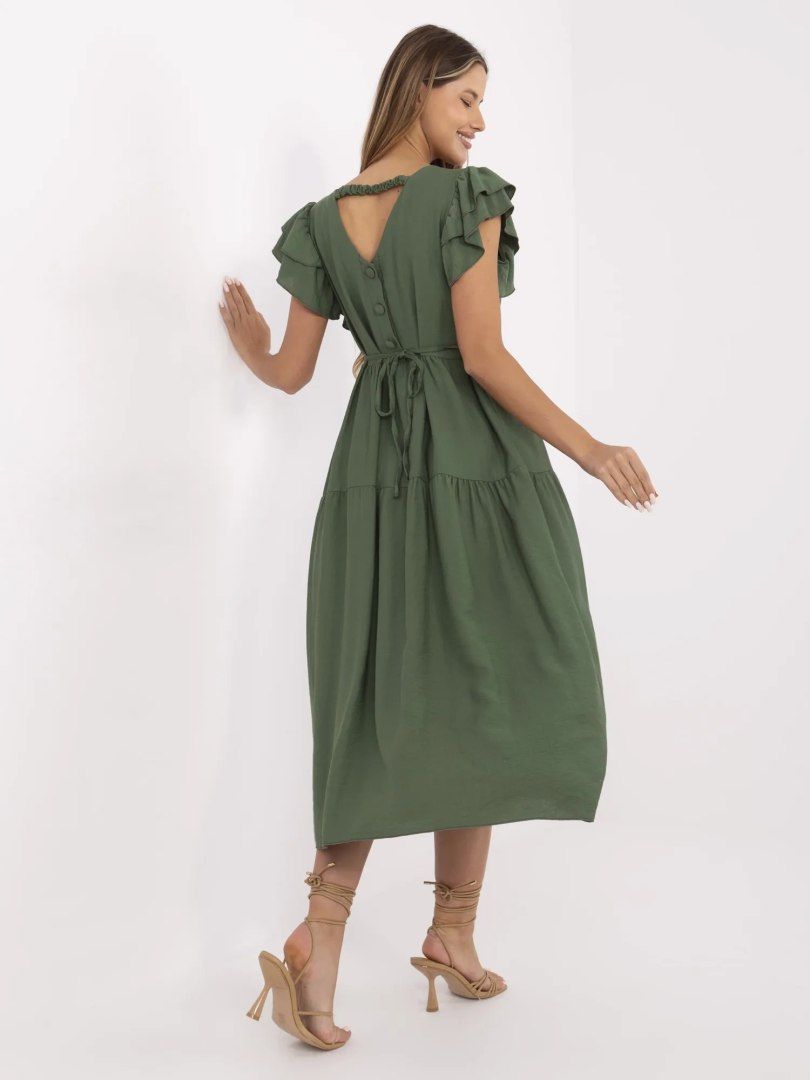 Sukienka khaki midi z falbankami i guzikami na plecach ITALY MODA