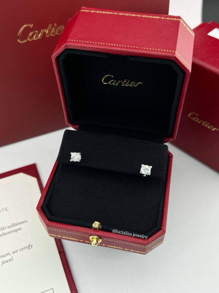 Сережки пусети в стилі Cartier з діамантами 1.40  ct  Біле золото