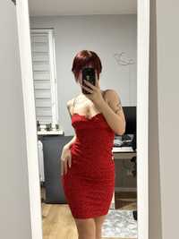 Czerwona sukienka na ramiączkach koronka rozmiar XS/34 elegancka