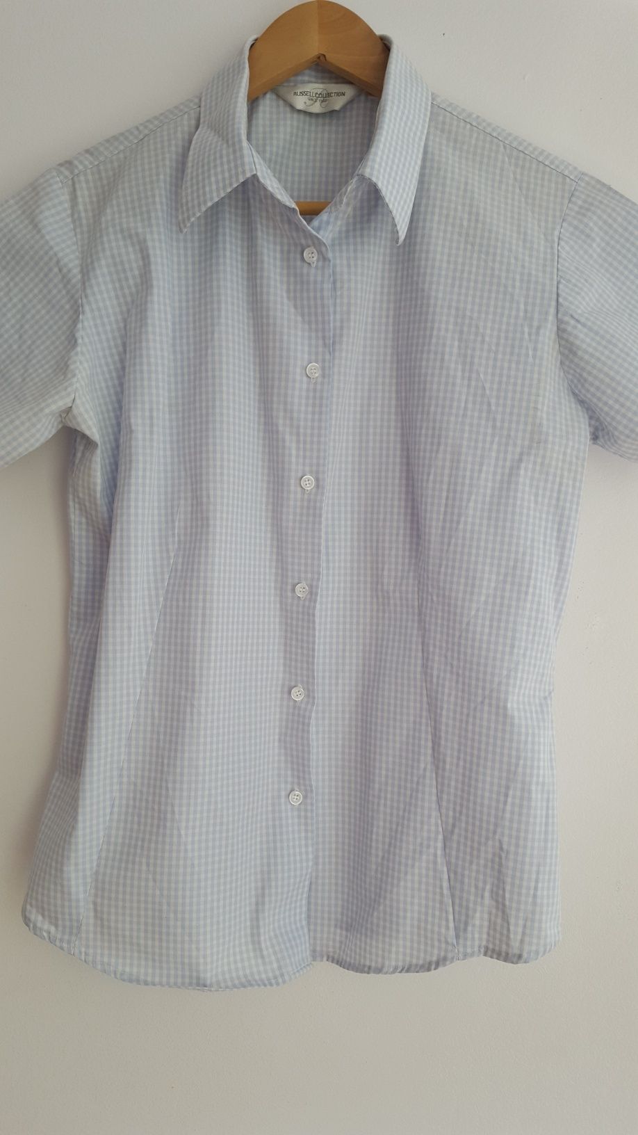 Bluzka koszulowa błękitna w drobną krateczkę, bawełna, M