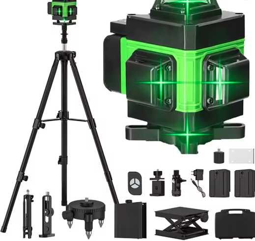 Poziomica Laserowa 4D 16 linii Green 360° Samopoziomująca Ze Statywem