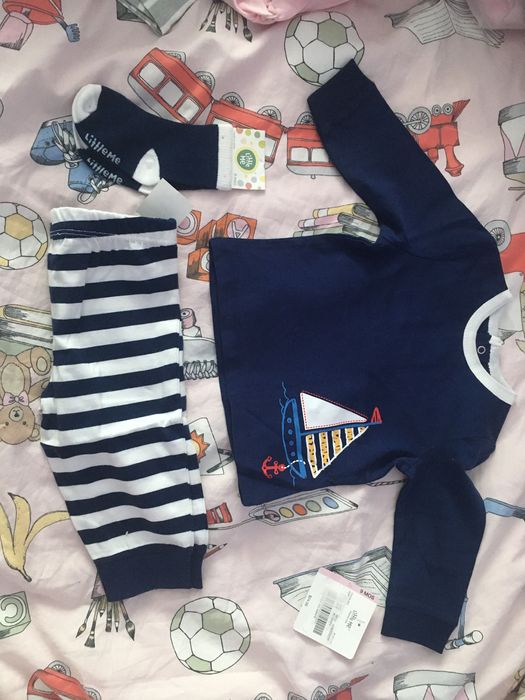 Komplet spodenki i bluzka skarpetki zestaw Marynarski statek