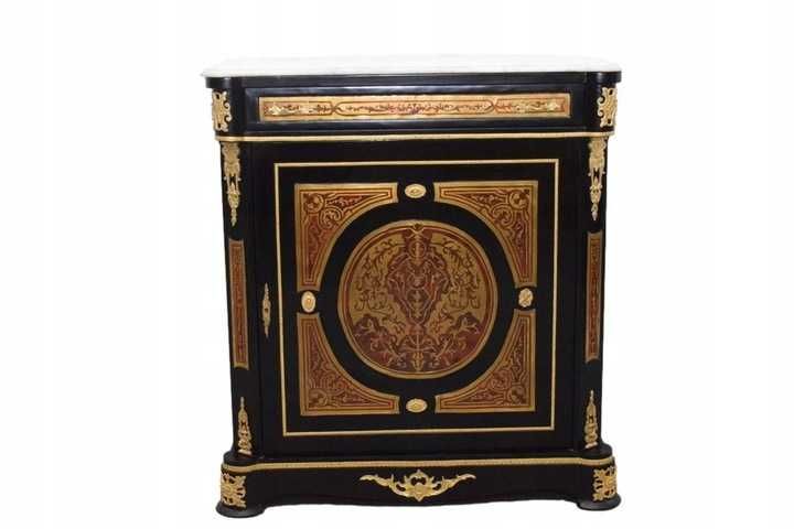 Komoda Boulle Kredens - Blat Marmur - Szafa Drewno + Brąz - UNIKAT