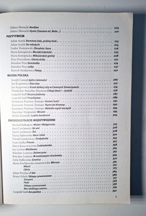 Opracowanie lektur i wierszy