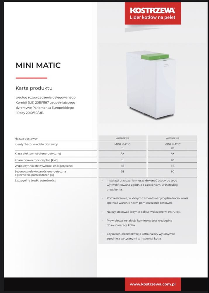 PROMOCJA Kostrzewa MINI MATIC 11kW piec kocioł pellet (11, 20 kW) Zum