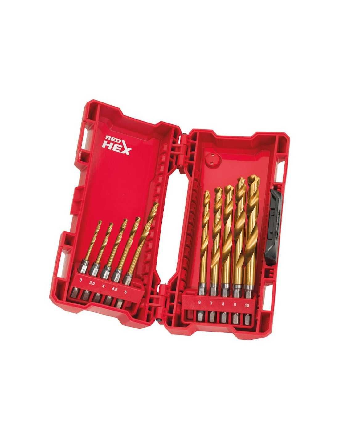 Kit 10 brocas Titânio Milwaukee Shockwave HSS-G TIN RED HEX